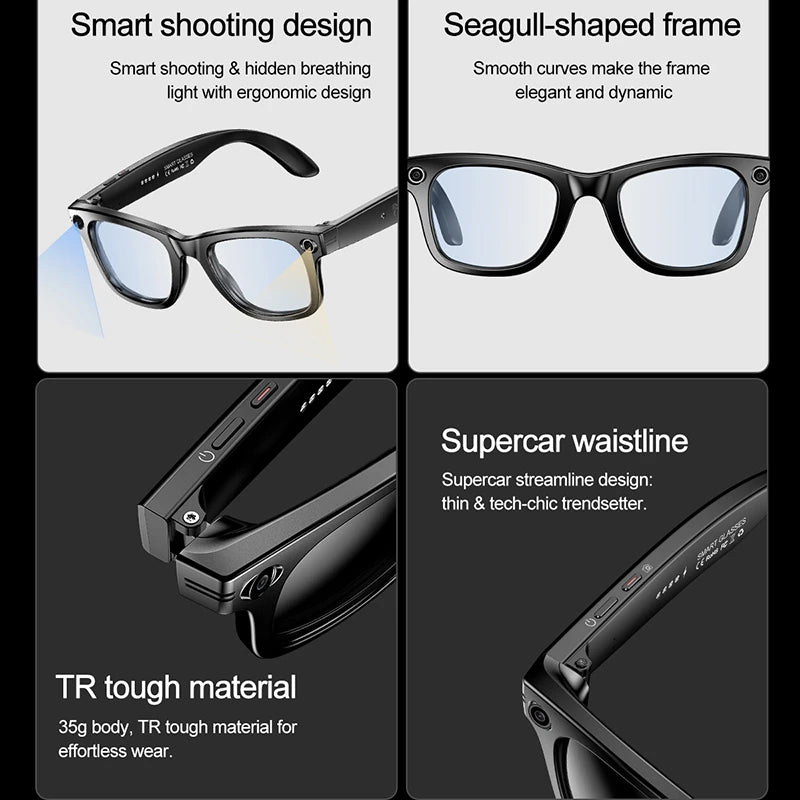 New Camera Glasses Bluetooth Smart Glasses with Camera Voice Call Music Smart Sunglasses Video Sound Record Anti-blue AI Glasses