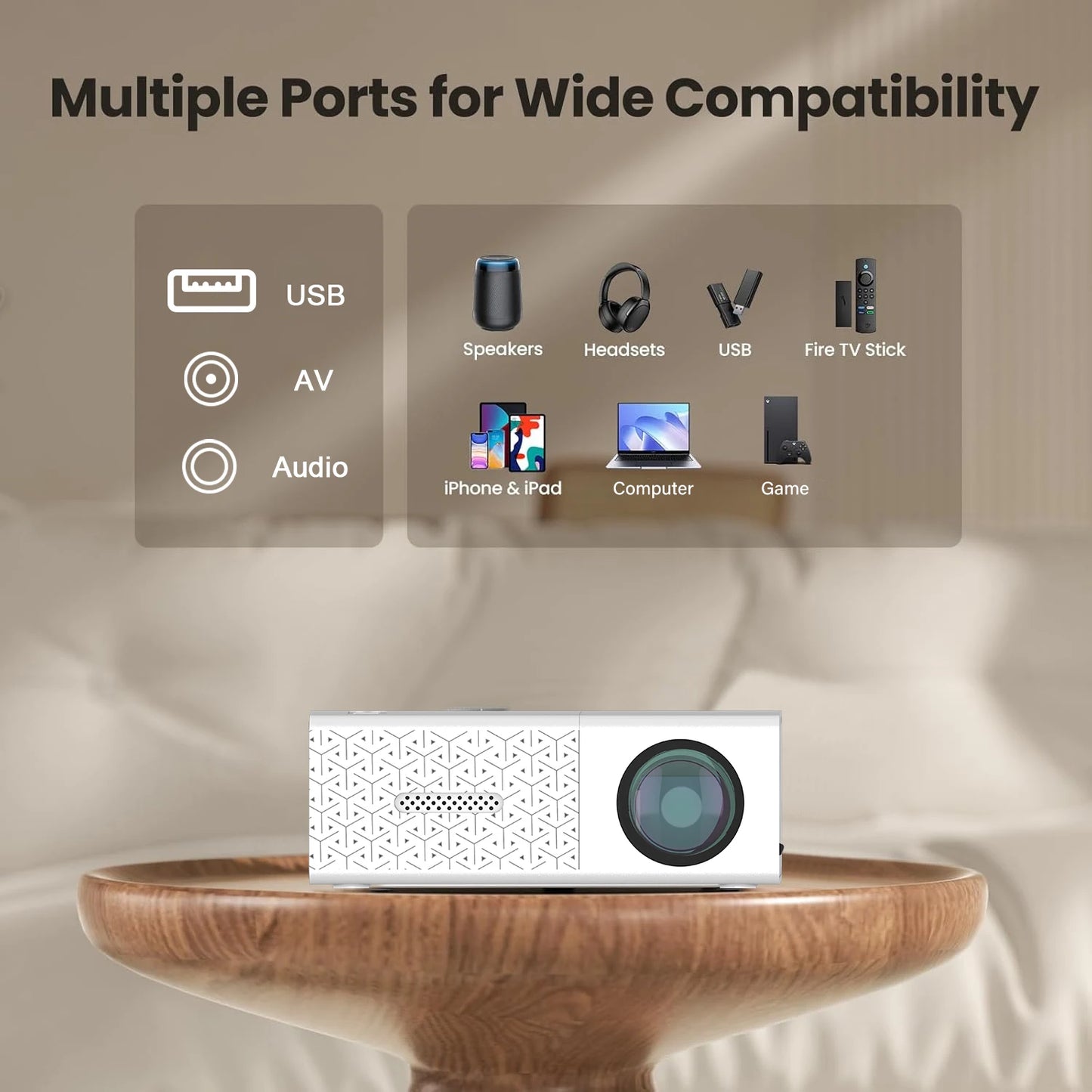 Mini Portable Projector with USB & HDMI, Compact HD Home Theater Movie Video DLP LED for Outdoor