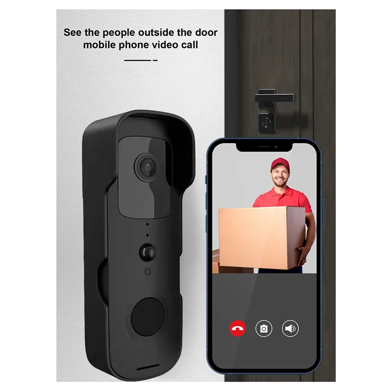 Smart-Tuya Wifi Smart Video Door Viewer - Waterproof With Night Vision, 1080P FHD Camera, Visual Intercom Doorbell, US Plug