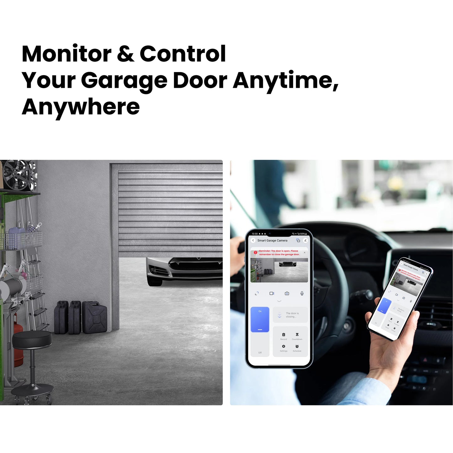 Tuya Smart WiFi Garage Door Opener with Camera Monitor 1080P Smart Garage Camera Support 2-way Talk Work with Alexa Hey Google