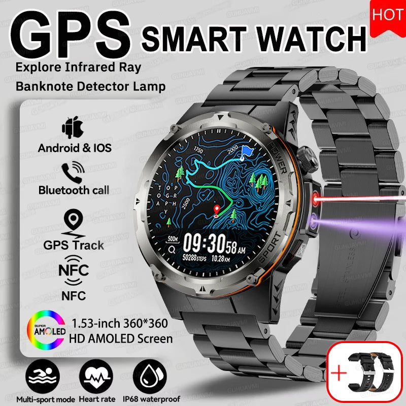 For Huawei Popular outdoors GPS Sports Smart Watch Men Heart Rate AMOLED 3ATM IP69K Waterproof 500mAh Infrared NFC HD Call Watch