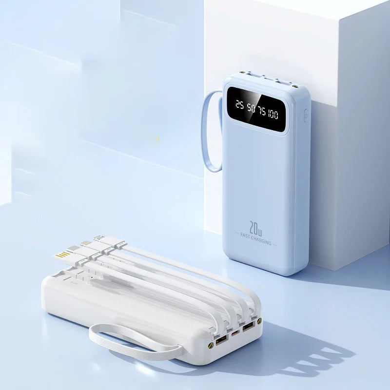 Large-capacity charging treasure 20000 mAh self-wired fast-charging mobile power gifts
