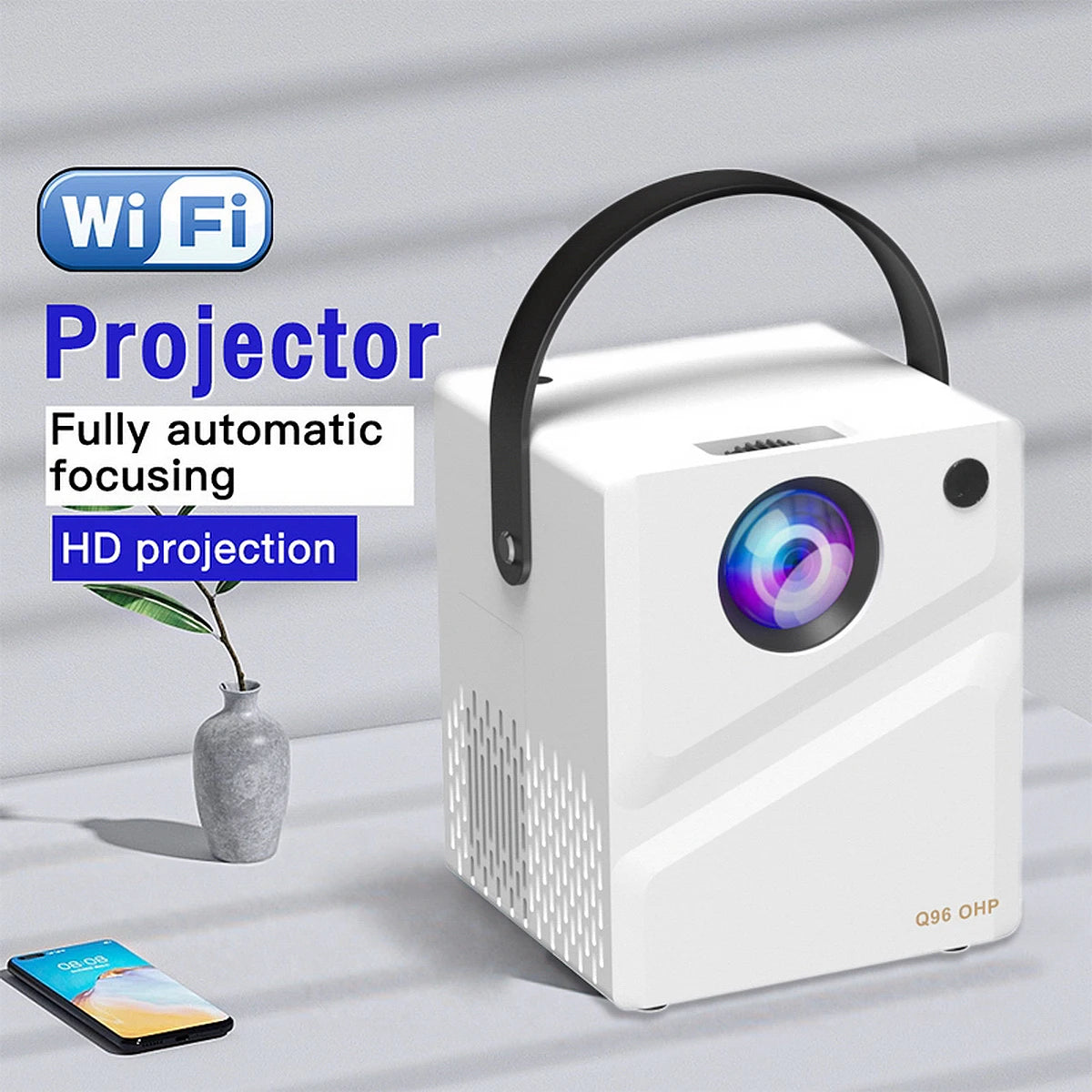 Projector Q96 OHP Android 4K 1280*720P 4G 5G Dual Wifi 230ANSI BT5.0 Cinema Outdoor Portable Projetor
