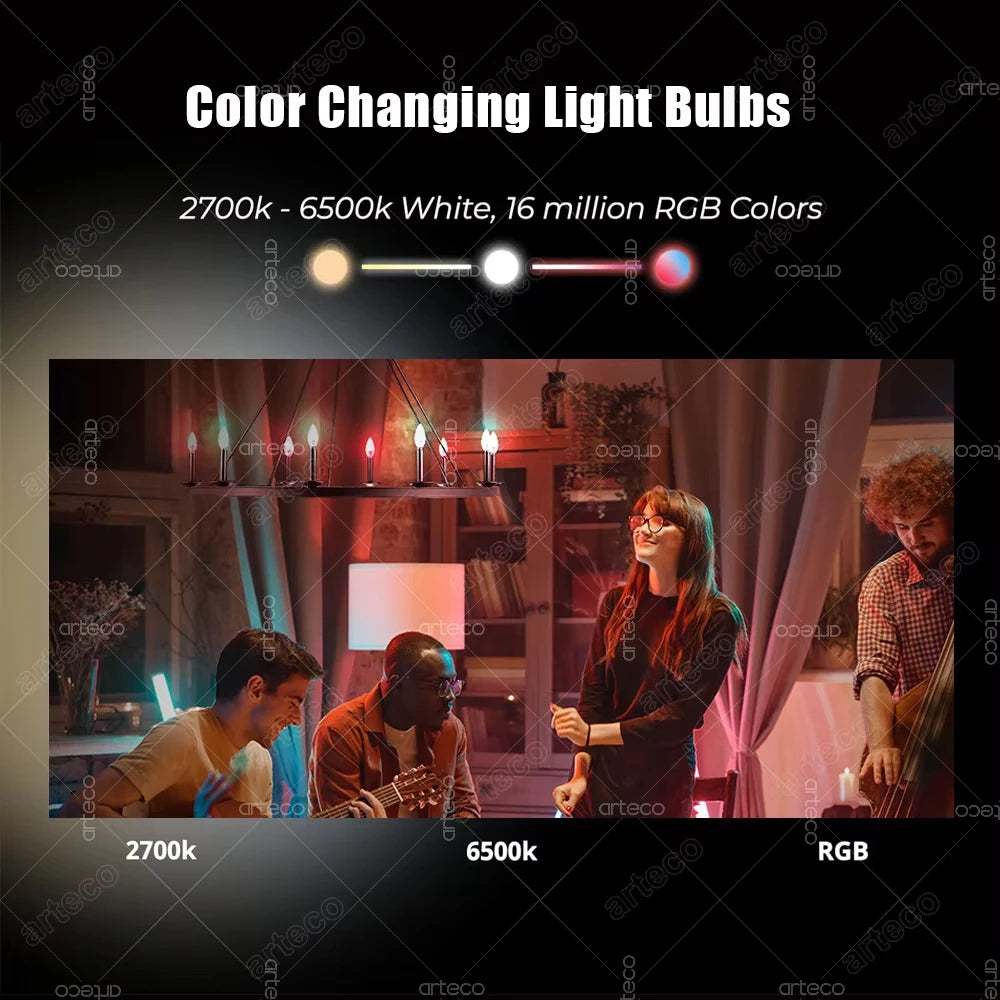 Tuya E14 Candle Lamp Smart Life App Control Smart Bulb WiFi Bluetooth RGB+CW LED Light 220V Dimmable Crystal Lamps Room Decorate