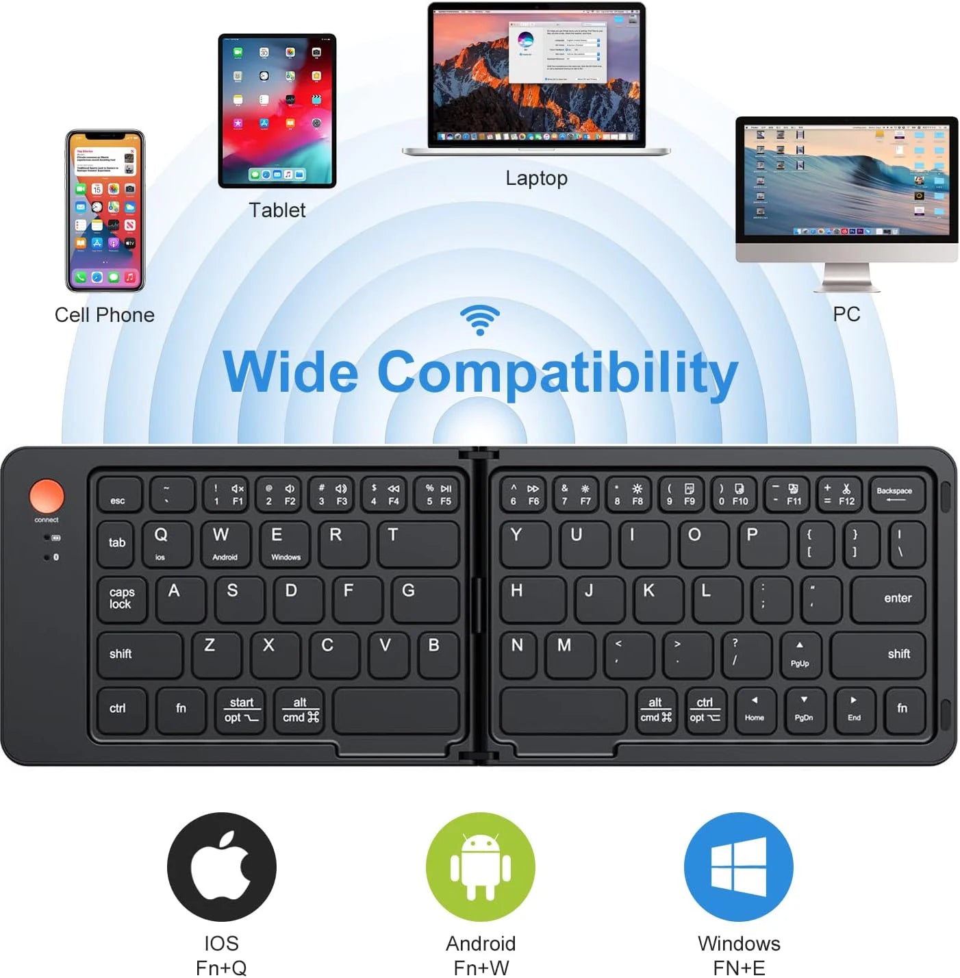 Foldable Keyboard Portable Bluetooth USB-C Rechargeable Ultra Slim Keyboard Compatible IOS Android Windows Smartphone