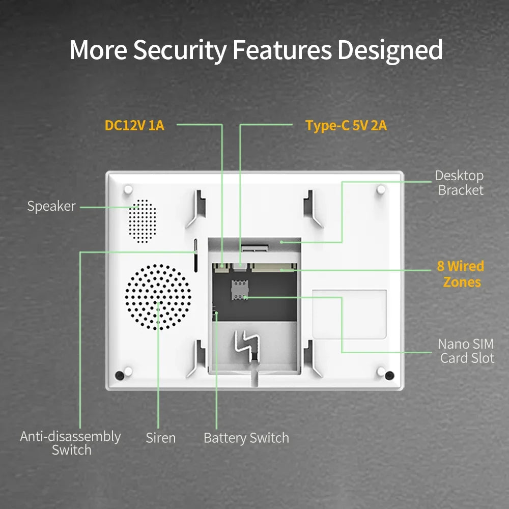 Home Alarm System 7“ Wireless WiFi 4G Tuya Smart Security Protection Kit Built-in 115dB Louder Siren 5000mAh Battery