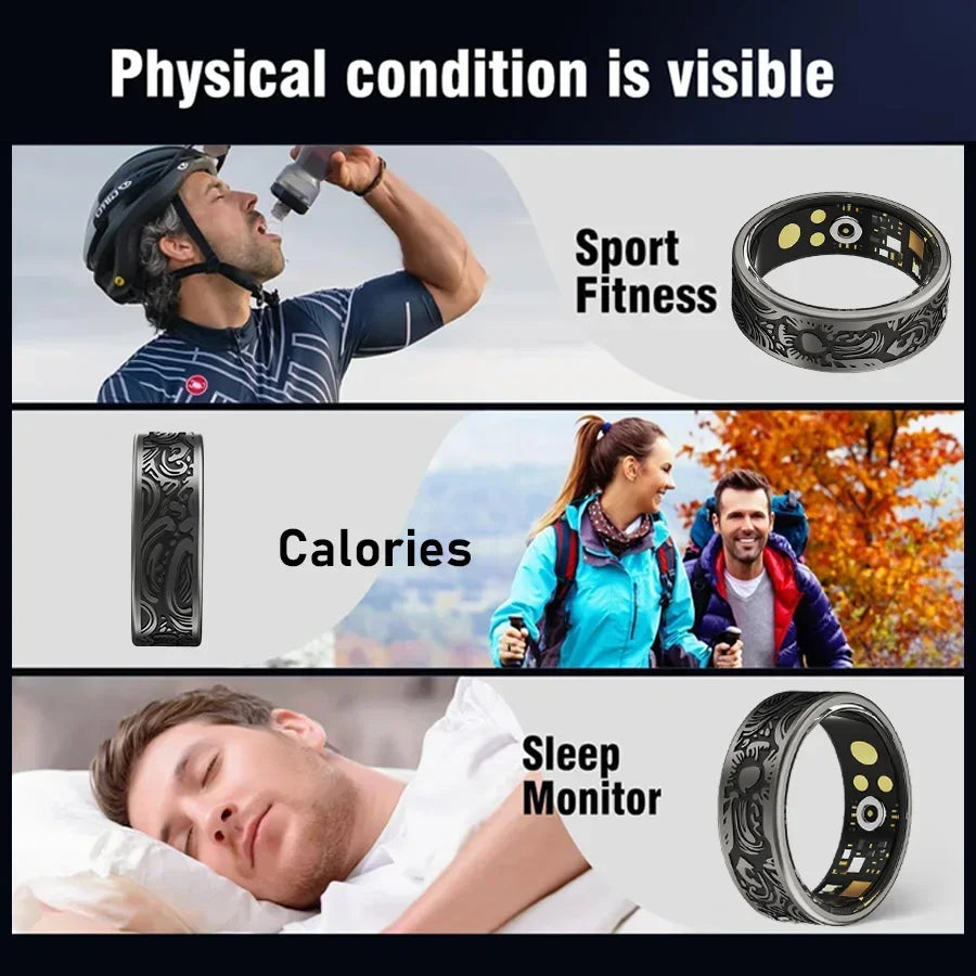 Smartring Smart Health Tracker Retro Style Multi-sport Modes Fitness Ring Sleep Heart Rate Blood Oxygen Tracker for Women Men