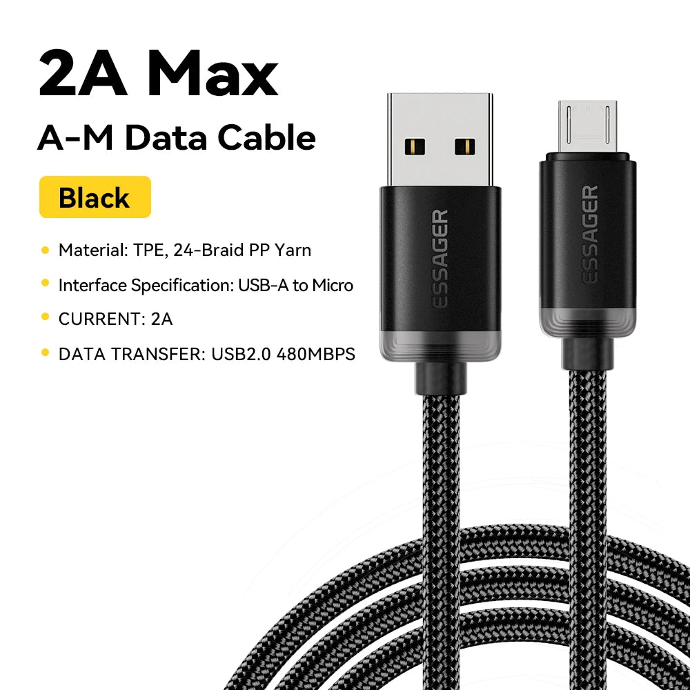 Essager Micro USB Cable 2A Fast Charging USB Cable for Xiaomi Realme Redmi Samsung Huawei Mobile Phone USB Data Charger Wire 3M