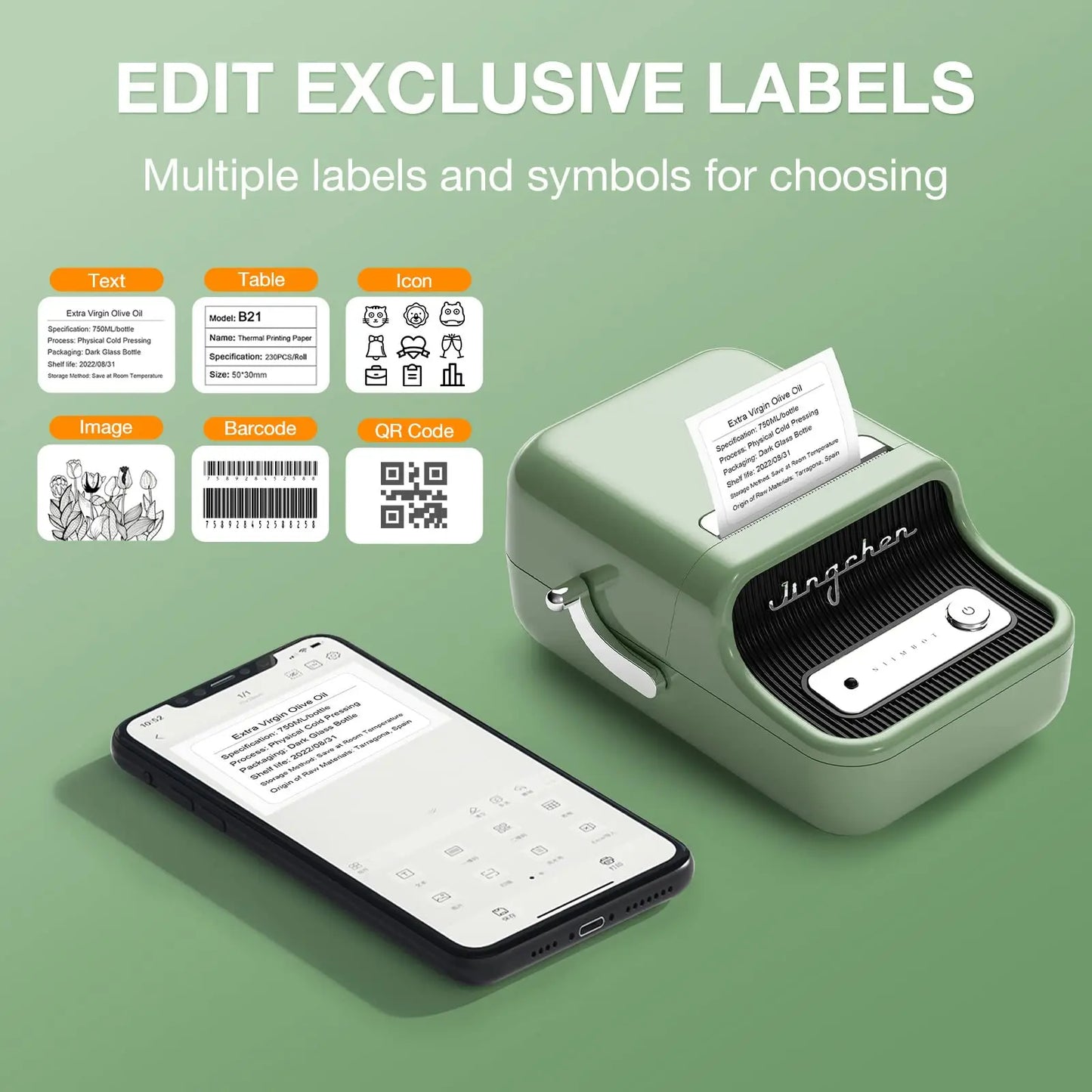 Niimbot B21 Wireless Thermal Label Printer Mini Portable Barcode Label Maker Moble Phone Price Tag Sticker Machine 20mm - 50mm