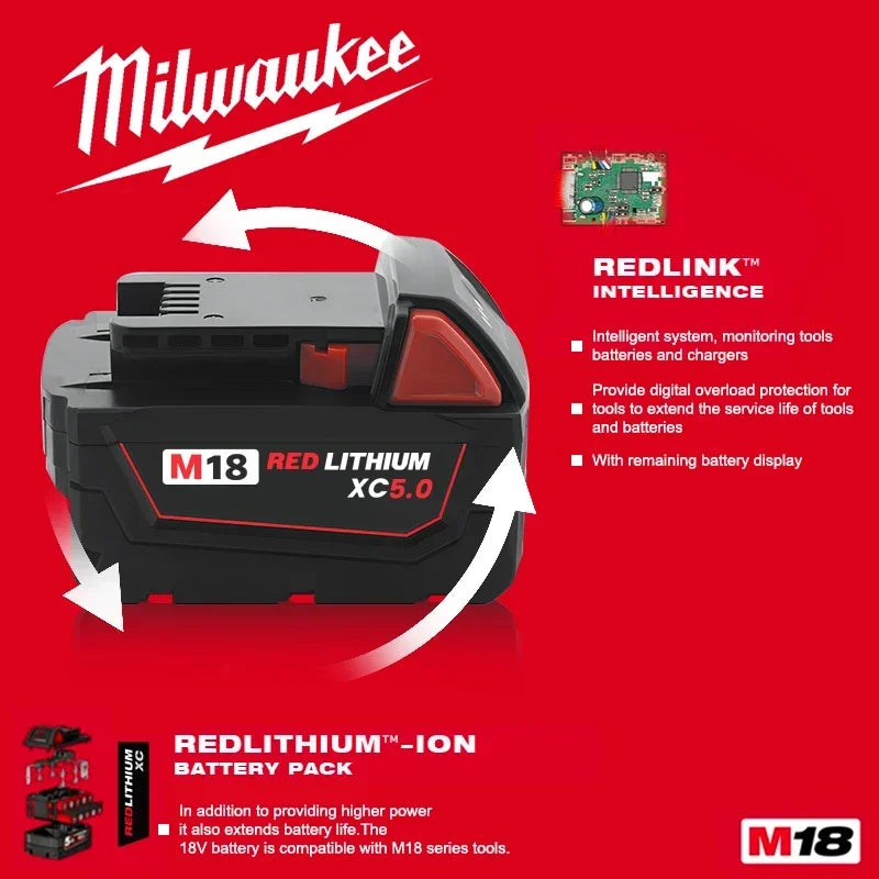 original Milwaukee M18 Power Tool Battery, Charger, 18V 6Ah Li-Ion M18B5 48-11-1860 48-11-1850 48-11-1840 48-11-1830 48-11-1820