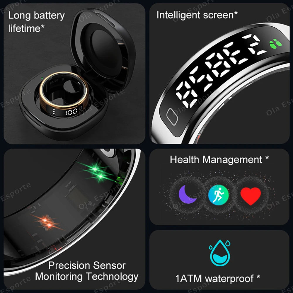 For Xiaomi Waterproof Health Smart Ring Stainless Steel Rings Heart Rate Blood Oxygen Sleep Emotion Monitor Sports Fitness Rings