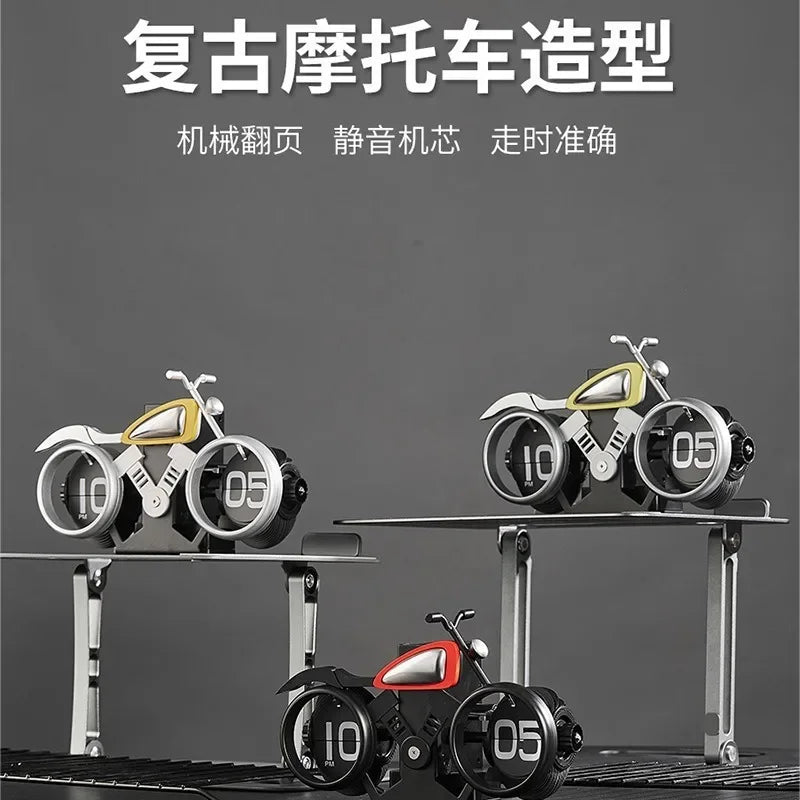 Motorcycle Style Flip Clock Creative Desktop Pendulum Clock Decoration American Mechanical Motobike Clock