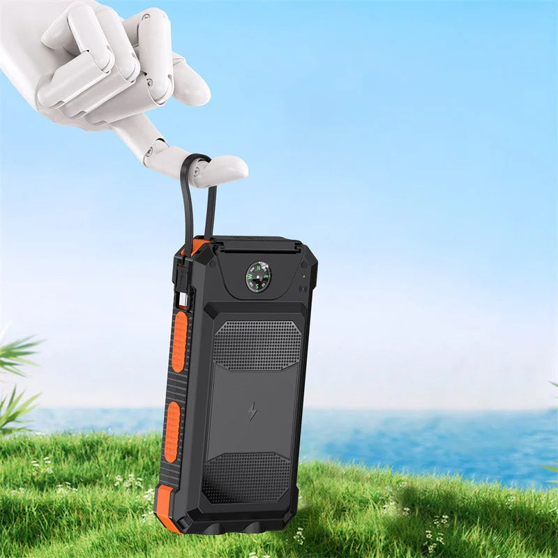 Self-wired fast charging wireless solar charging treasure 20000 mA Compass waterproof mobile power