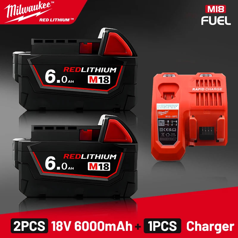 original Milwaukee M18 Power Tool Battery, Charger, 18V 6Ah Li-Ion M18B5 48-11-1860 48-11-1850 48-11-1840 48-11-1830 48-11-1820