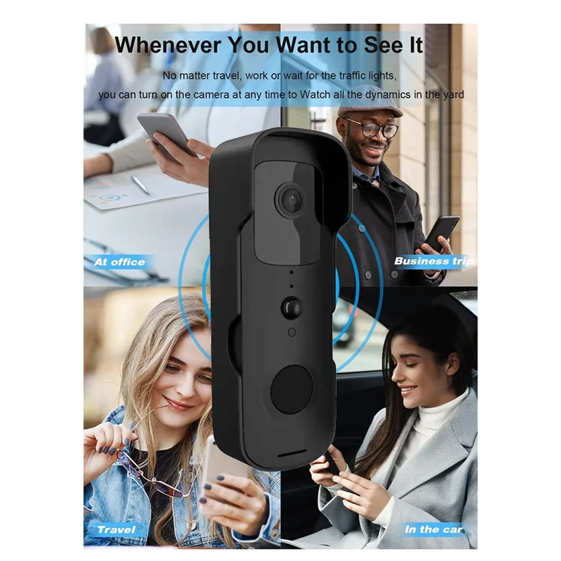 Smart-Tuya Wifi Smart Video Door Viewer - Waterproof With Night Vision, 1080P FHD Camera, Visual Intercom Doorbell, US Plug