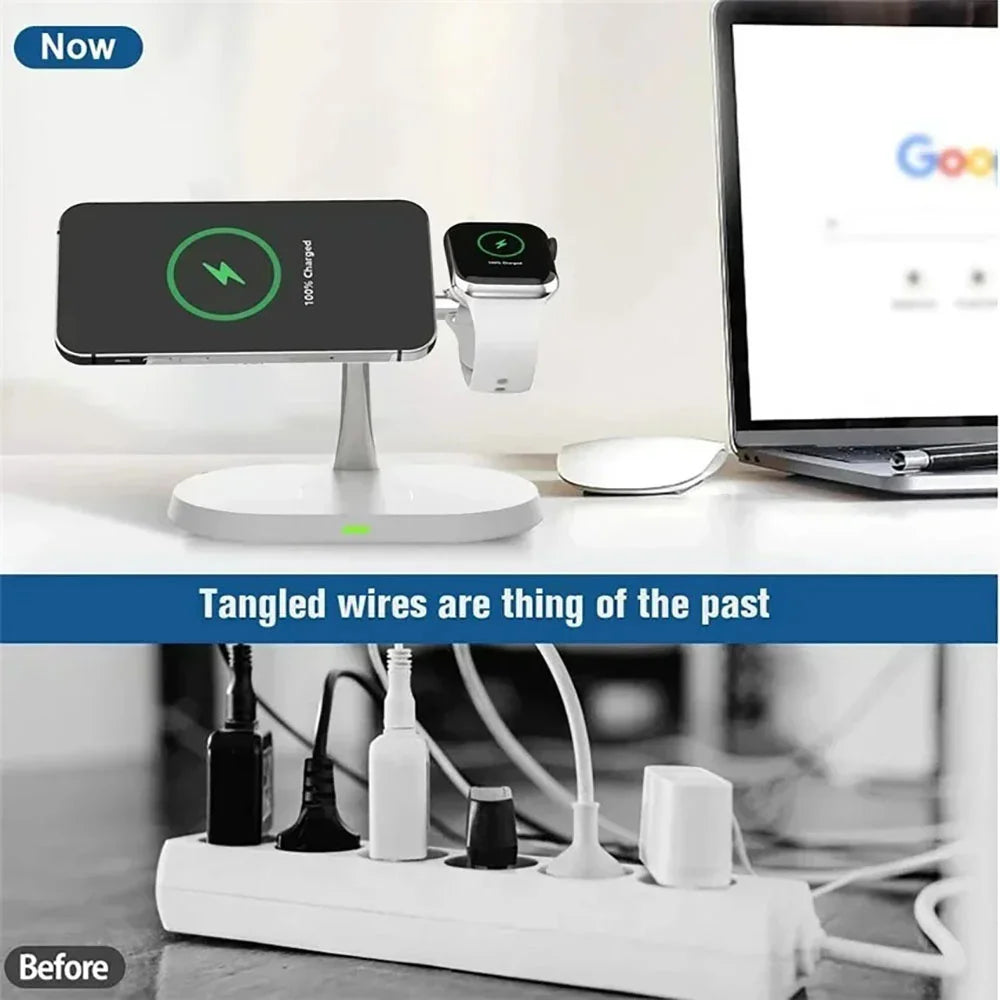 3 In 1 Magnetic Wireless Charger Stand For Magsafe iPhone 16 15 14 13 Pro Max Apple Watch 9 8 AirPods Pro Fast Charging Station