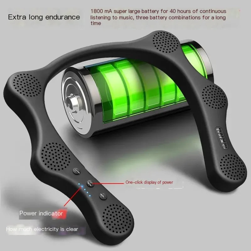 6 Loudspeakers Hang Neck Style Bluetooth Speaker HIFI Stereo Sound for Sporting Running, Micro SD Card Supported