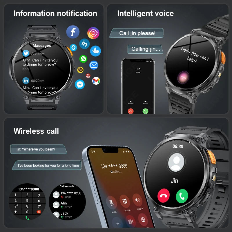 LIGE 1.85” HD Screen Smart Watch Men LED Flashlight 730mAh Large Battery Bluetooth Call Bracelet Waterproof Fitness Smartwatches