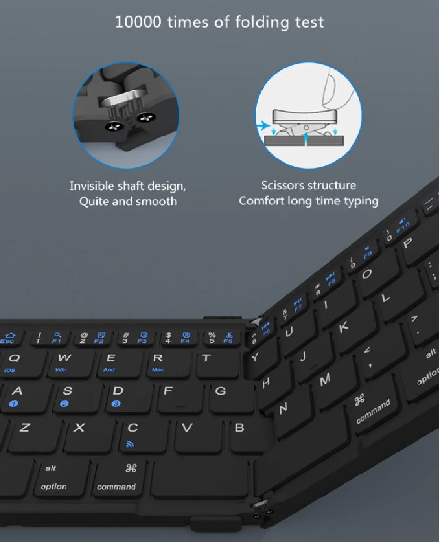BOW Foldable Bluetooth Keyboard Rechargeable Wireless Keyboard Folding 2.4G Keyboard for iPhone ipad Laptop Desktop