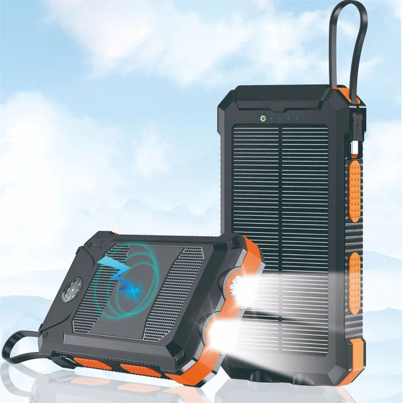 Self-wired fast charging wireless solar charging treasure 20000 mA Compass waterproof mobile power