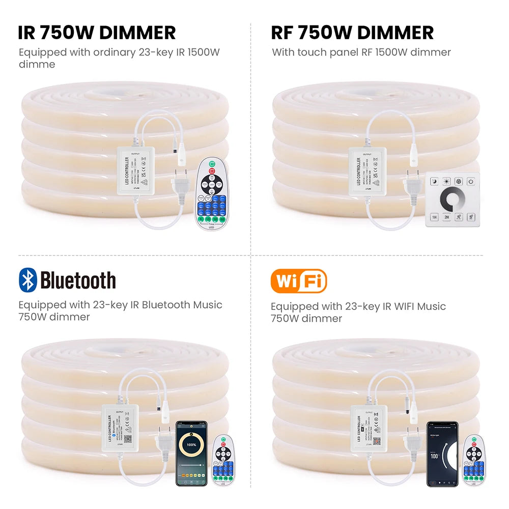 WIFI Bluetooth 220V Dimmable COB LED Strip Light Wall Touch 23key Remote 750W Controller 288LEDs Waterproof Flex Lamp Home Decor
