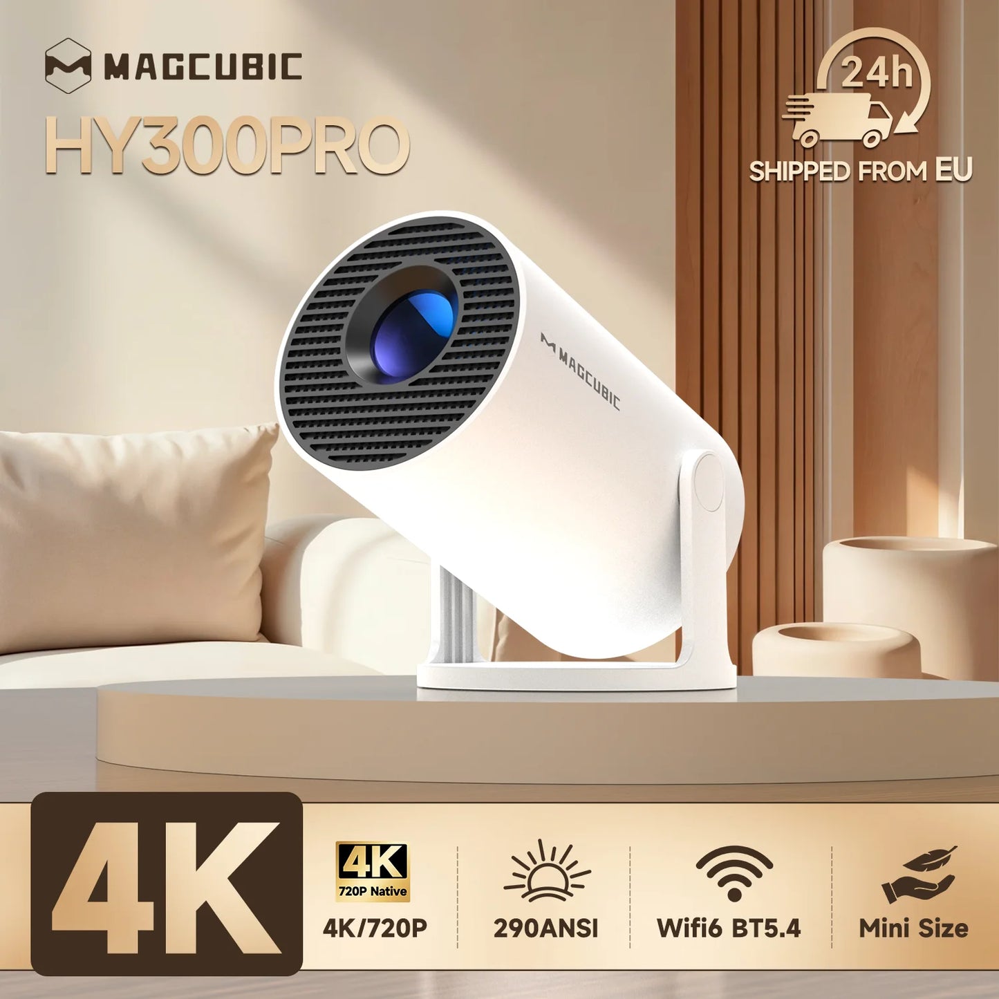 Magcubic 4K Android 11 Portable Projector 8000 Lumens WiFi 6 BT5.4 Outdoor Theater 5W HiFi Speaker 720P HD Supported HY300 Pro+