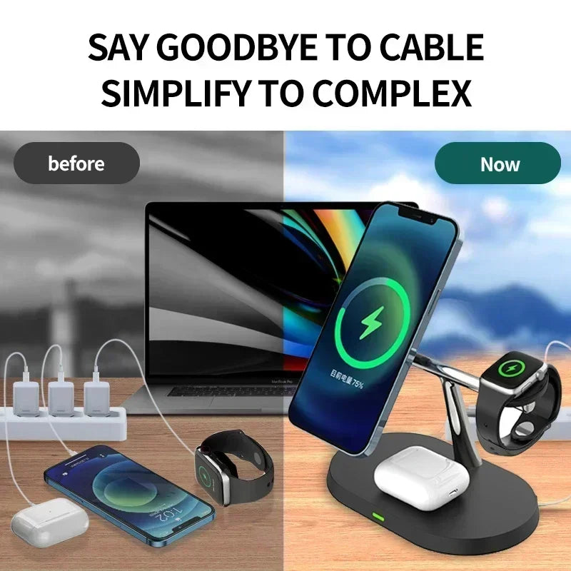 3 In 1 Magnetic Wireless Charger Stand For Magsafe iPhone 16 15 14 13 Pro Max Apple Watch 9 8 AirPods Pro Fast Charging Station