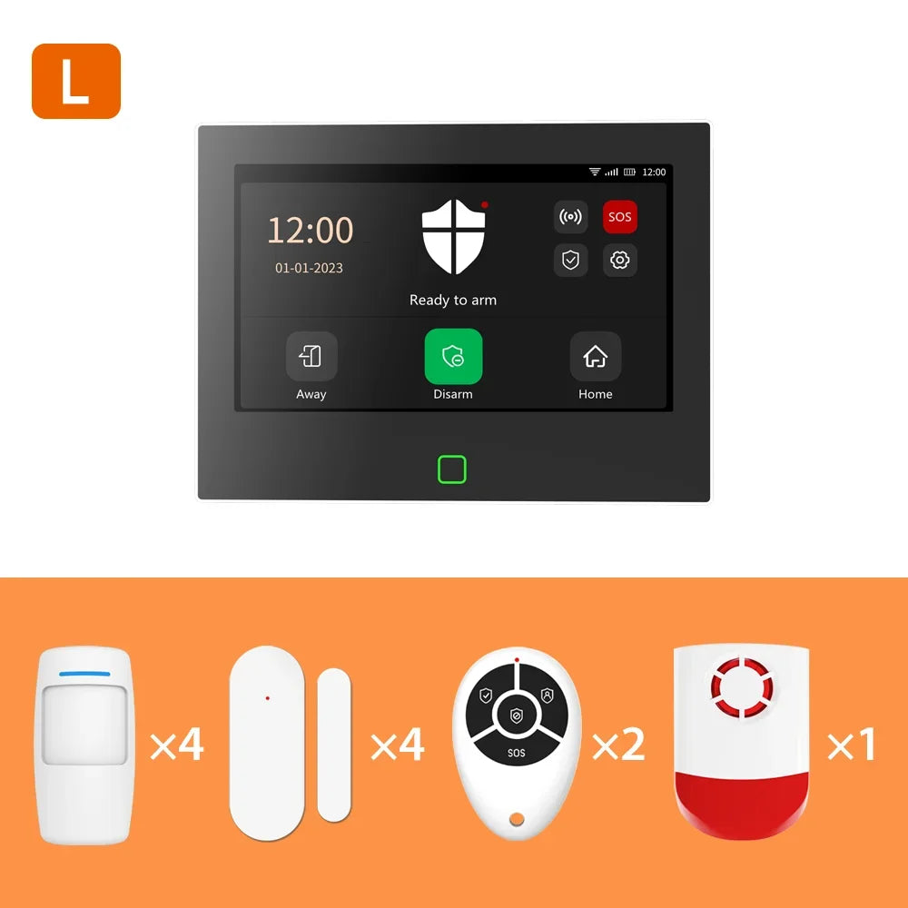 Home Alarm System 7“ Wireless WiFi 4G Tuya Smart Security Protection Kit Built-in 115dB Louder Siren 5000mAh Battery