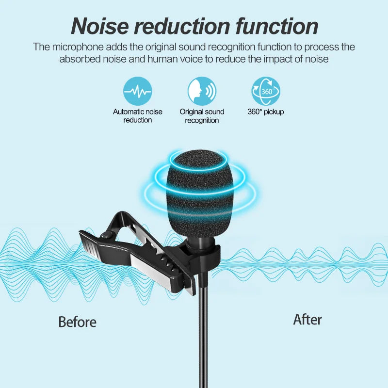MC01 Portable 1.5m Wired Mini Microphone Type C For Phone PC Laptop Metal Clip-on Lavalier USB mic 3.5mm Condenser Microphone