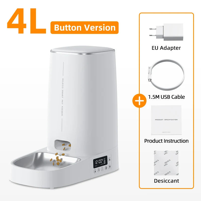 ROJECO Automatic Pet Feeder Smart Control Cat Food Kibble Dispenser Button Version Auto Feeder For Cats Dogs Feeding Accessories