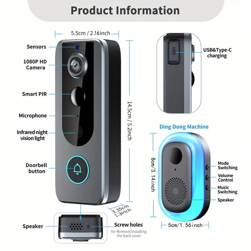 Tuya Video Doorbell WiFi Smart Two-way Intercom Wireless Camera Video Calling Doorbell Security Motion Detect Night Vision