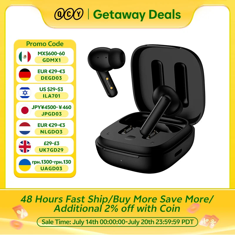 QCY T13 ANC Wireless Earphones Bluetooth 5.3 TWS ANC Noise Cancellation Headphone 4 Mics ENC Headset in-Ear Handfree Earbuds