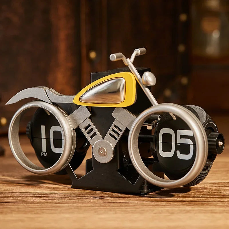 Motorcycle Style Flip Clock Creative Desktop Pendulum Clock Decoration American Mechanical Motobike Clock