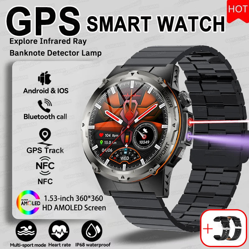 For Huawei Popular outdoors GPS Sports Smart Watch Men Heart Rate AMOLED 3ATM IP69K Waterproof 500mAh Infrared NFC HD Call Watch