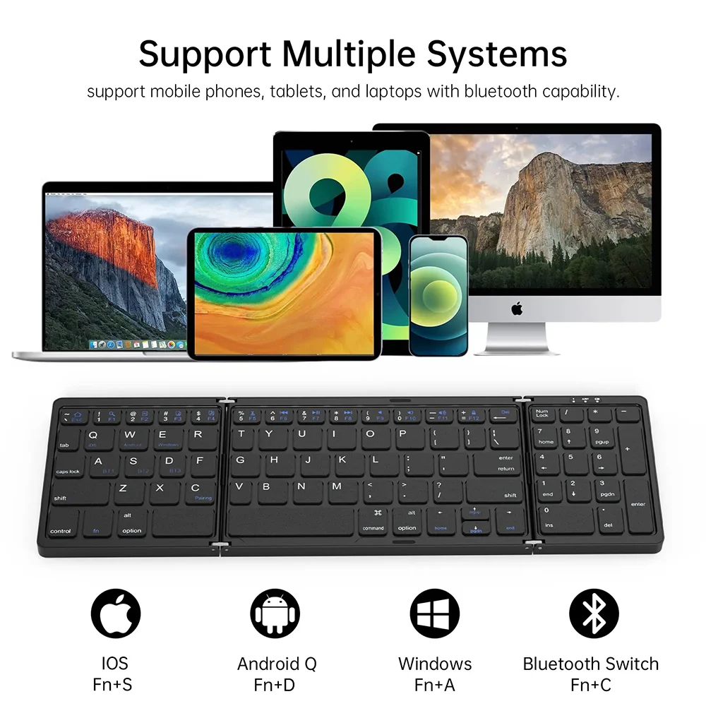 3 Foldable Wireless Keyboard Rechargeable Blutooth Folding with Numeric Keys For iPad PC Tablet Notebook Mini Wireless Keyboard