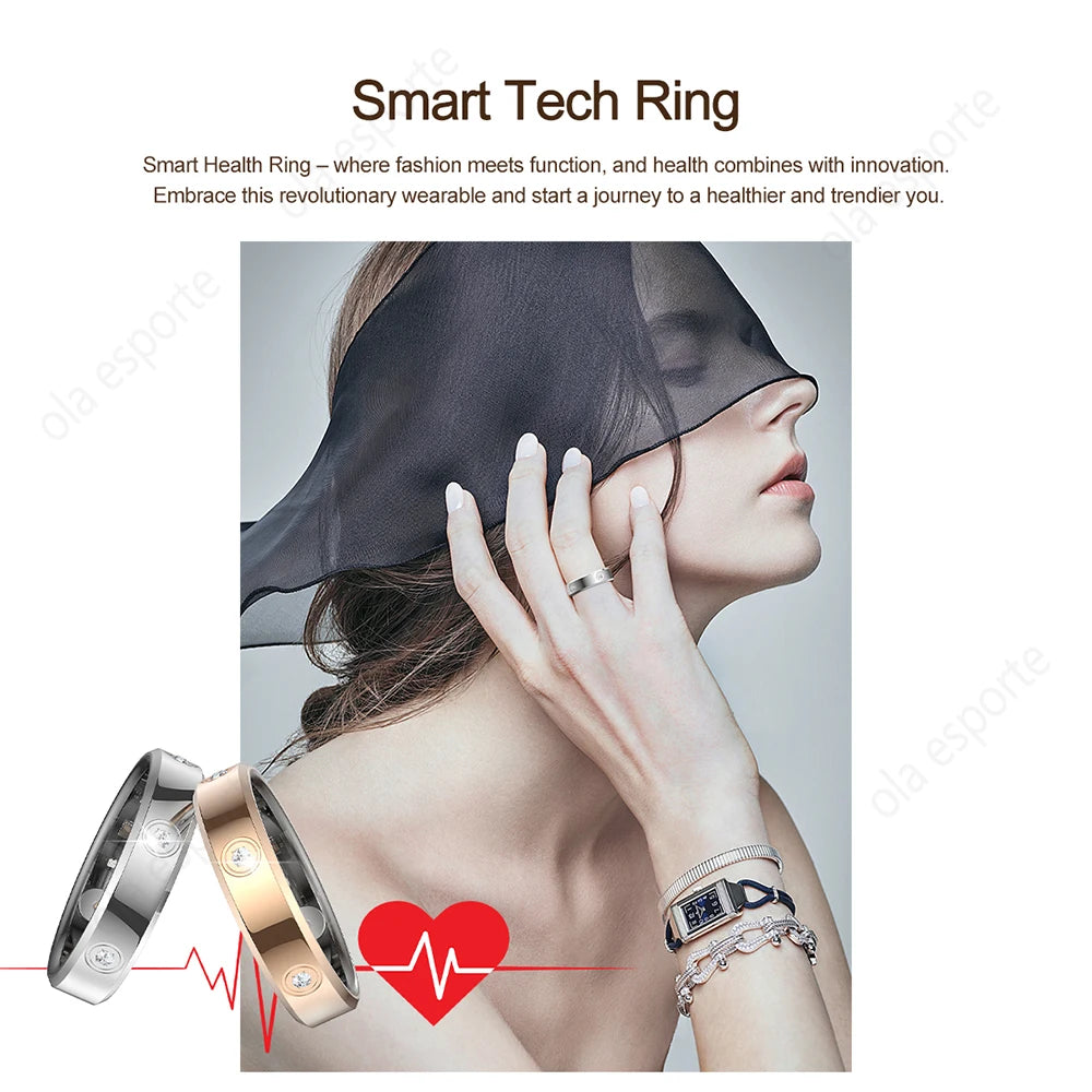 Diamond Fashion Women Smart Ring IP68 Waterproof Stainless Steel Intelligent Ring Health Monitor Sports Pedometer Fitness Rings