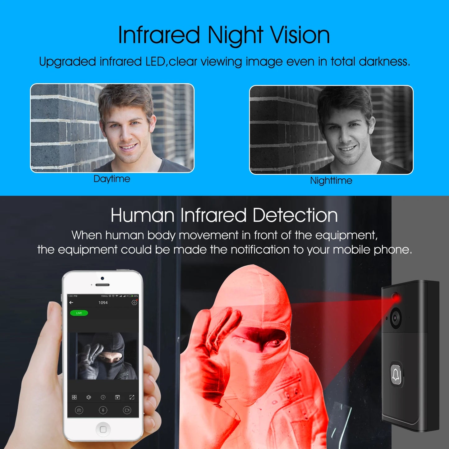 2MP 1080P Tuya/iCsee APP Low Comsunption Wireless WIFI IP Doorbell Visual Door Phone Intercom Peephole Viewer Door Camera