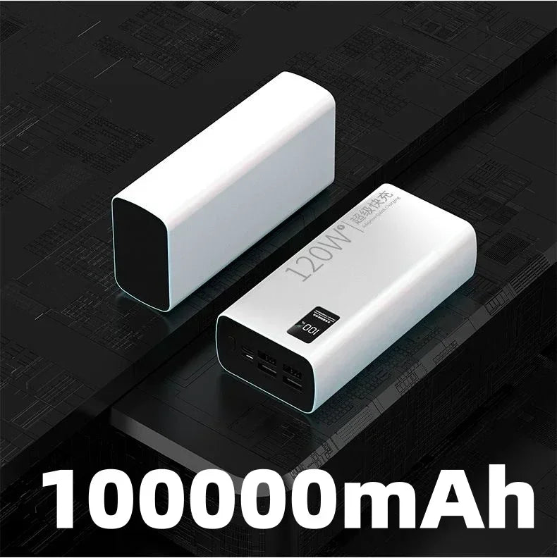120W super fast charging 100000mAh, 100% sufficient capacity, mobile power bank suitable for Apple, Samsung, Huawei, etc