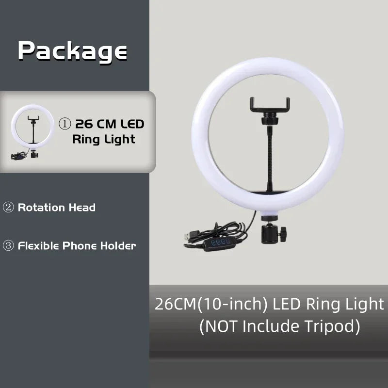 10" LED Selfie Ring Light Home Stuido Lighting Dimmable Round Lamp Tripod Trepied Makeup Selfie Ring Lamp Phone LIGHT FOR VIDEO