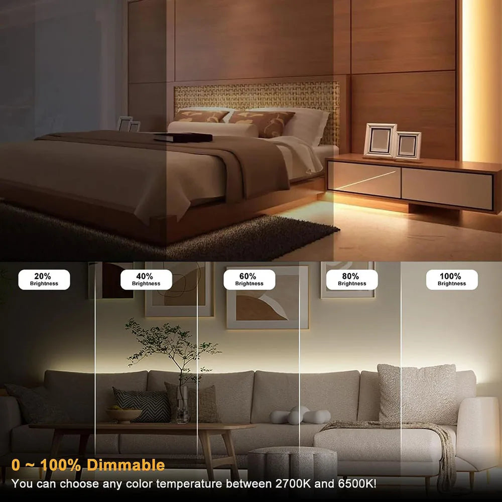 Tuya Smart WiFi COB CCT LED Strip 12V 2m 3m 5m 10m Dimmable Flexible 2700-6500K Dual White Room Decor Light fr Alexa Google Home