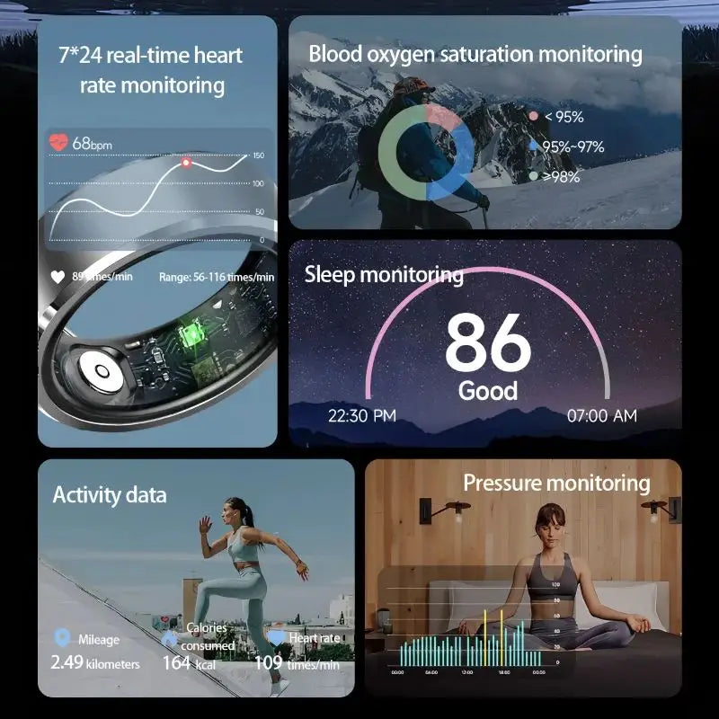 Men smart ring 2025, Sleep & Heart Rate & Stress Tracker, 5ATM Waterproof, R6Pro smart rings for women,Compatible iOS/Android
