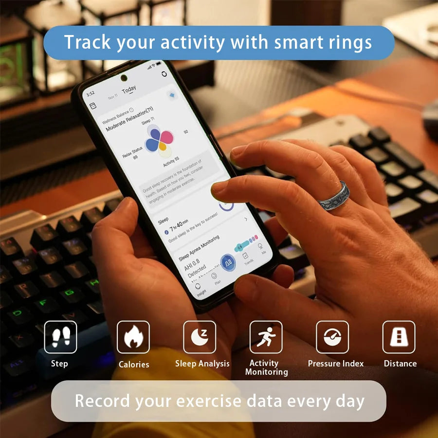 little meatball2025New Smart Ring Men's and Women's Heart Rate Oximetry Monitor IP68, Multi-Sport Mode for Android and i0s