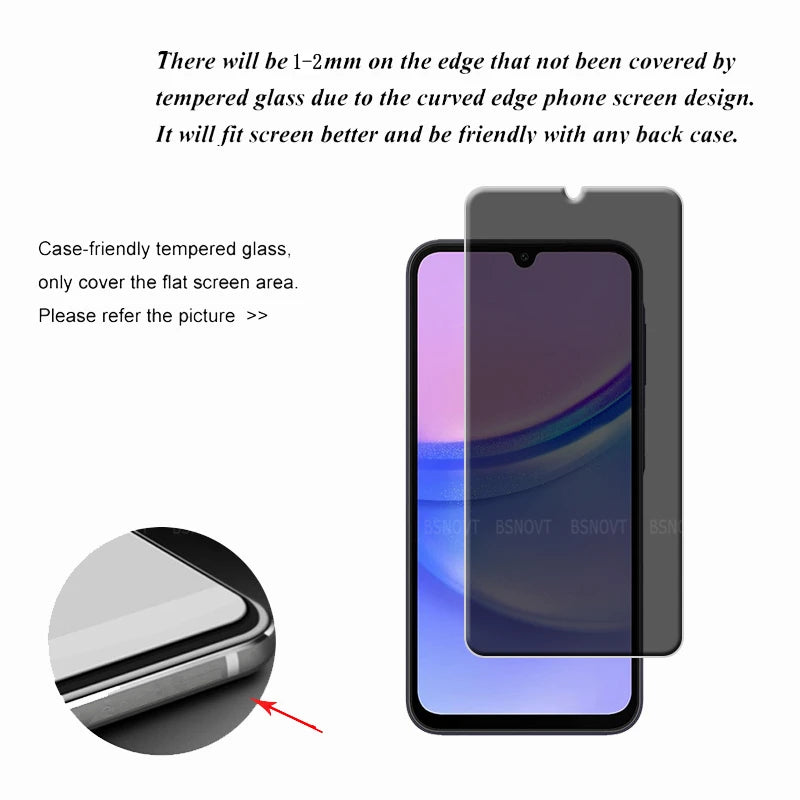 4/3/2/1Pcs For Samsung Galaxy A15 Glass Samsung A15 Tempered Glass 9H HD Glue Anti-Spy Privacy Screen Protector Samsung A15 A 15