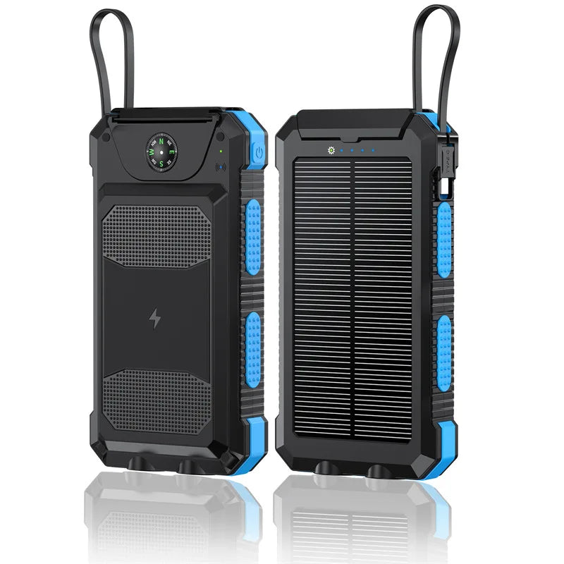 Self-wired fast charging wireless solar charging treasure 20000 mA Compass waterproof mobile power
