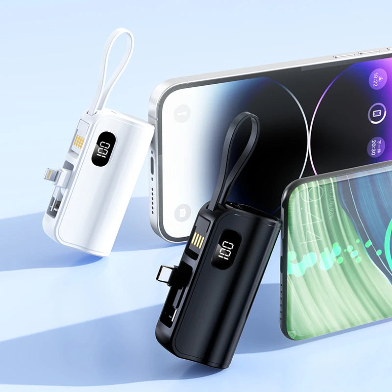 3/1 Capsule Power Banks 5000mah Mini Charging Emergency Tail Plug 22.5w Mobile Shared Powerbank Built-in Cable/invisible Bracket