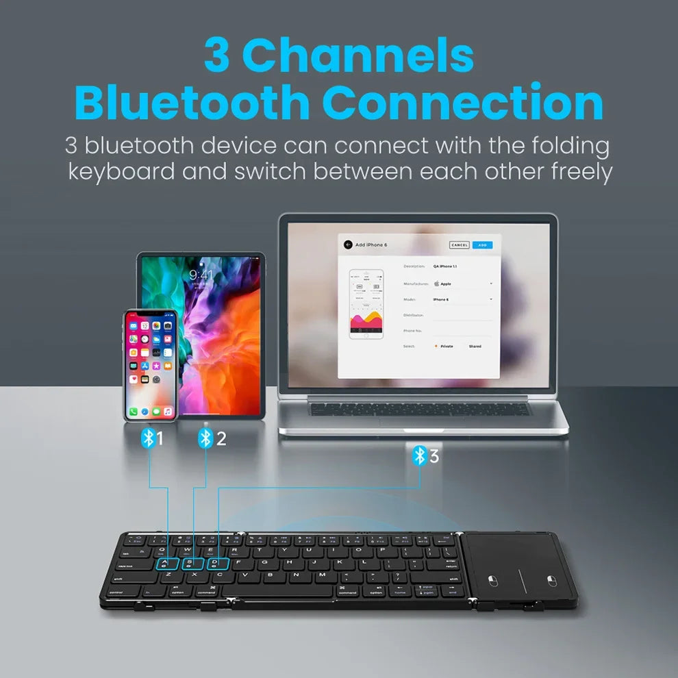 Foldable Wireless Bluetooth Keyboard Rechargeable Folding Portable Keyboards for PC Mac Smartphone Windows iOS Android