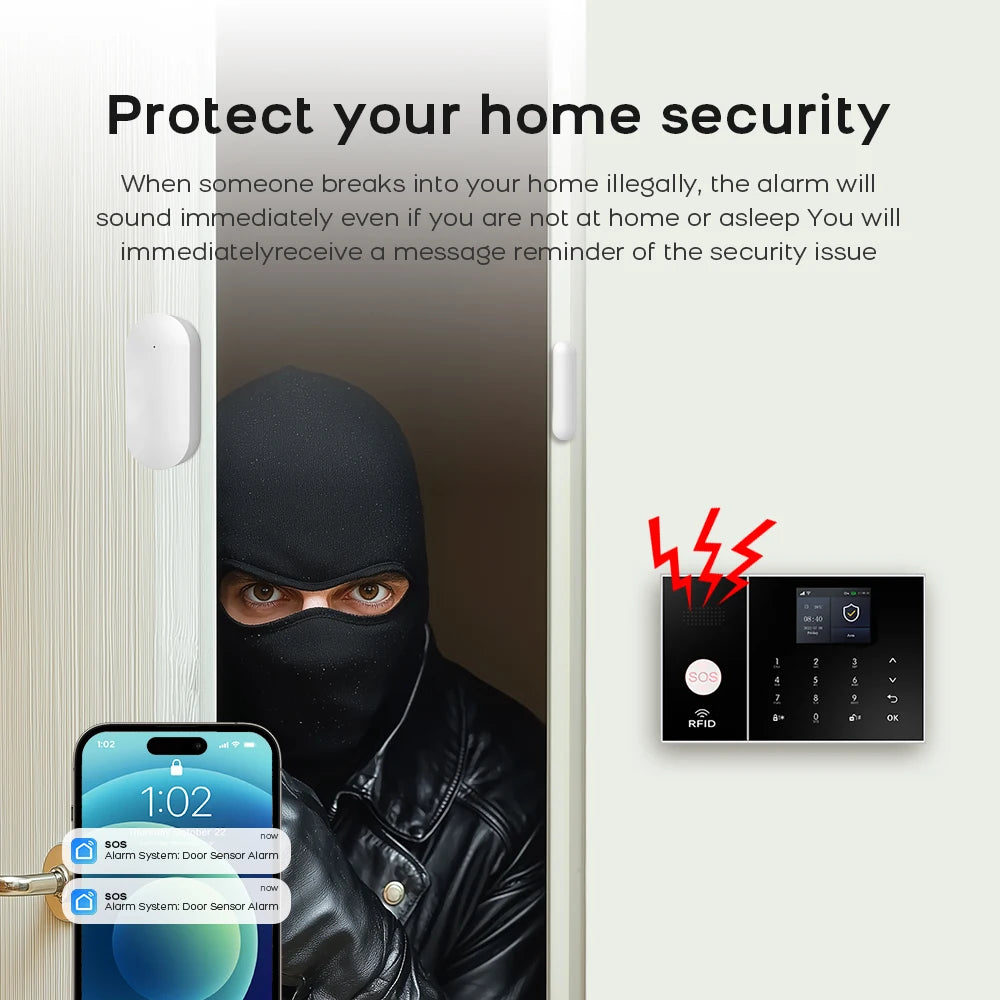 Wireless Home Alarm System Phone 4G Wifi Residential alarm Tuya Smart Home Child Safety protection Anti-theft Camera automation