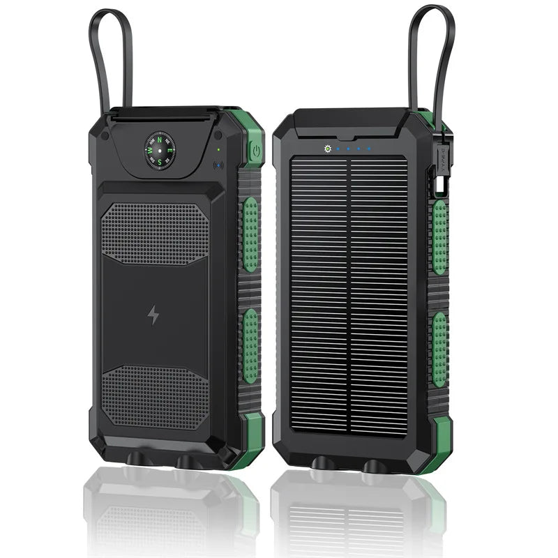 Self-wired fast charging wireless solar charging treasure 20000 mA Compass waterproof mobile power