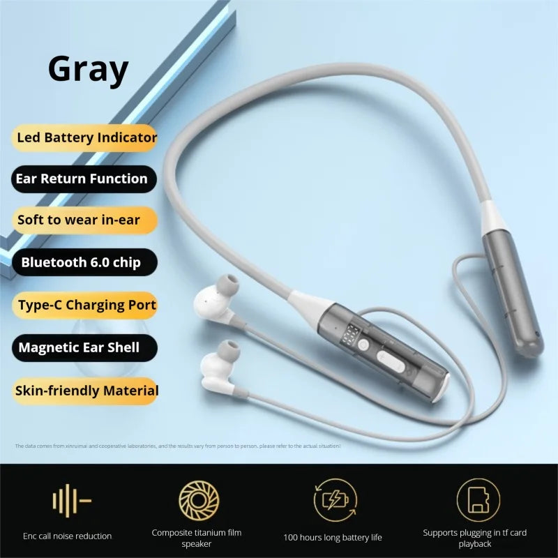 EARDECO 100H Playback Wireless Headphones HD Call Noise Reduction Bass 6.0 Bluetooth Headphone Neckband Earphones Sport Stereo