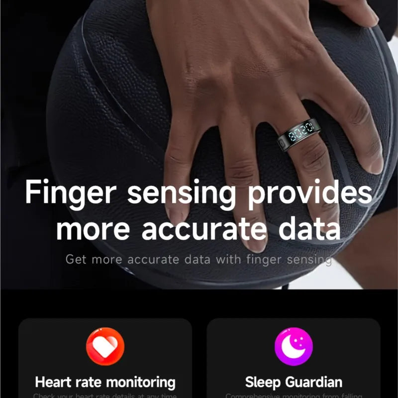2025 New SR08 Smart Ring Men Women LED Display Screen Heart Rate Blood Oxygen Monitoring 5ATM Waterproof Multi Sports Modes Gift